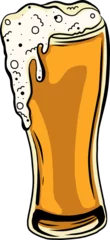 Fotobehang Alcohol Cartoon-style pilsner glass showing amber beer with frothy head dripping, transparent background  © vectorfusionart