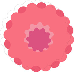 Abstract floral rosette is showing in flat style on clear background with scalloped pink layers