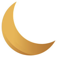 Minimalist stylized crescent moon is floating on transparent background with gold bronze gradient