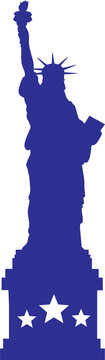 Naklejki Statue silhouette holding torch and book, showing spiked crown and pedestal stars on transparent bac