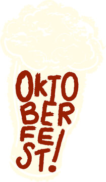Naklejki Flat design is showing frothy beer glass with distressed OKTOBERFEST text, transparent background