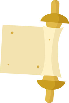 Fototapeta Stylized flat parchment scroll floating against transparent backdrop showing golden rods and spots