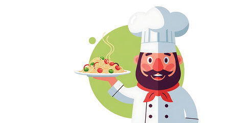 Delightful Cartoon Chef Presenting a Plate of Delicious Pasta