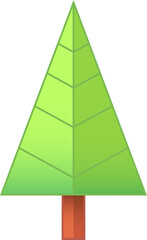 Minimalist pine tree showing flat layered green segments and brown trunk on transparent background