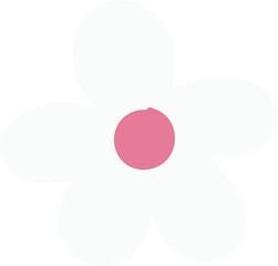 flat design flower icon is showing five white petals around pink center on transparent background