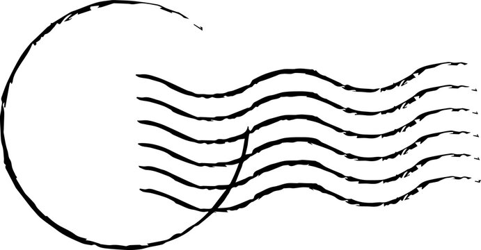 showing black sketch half circle with wavy lines forming postal cancellation on clear background