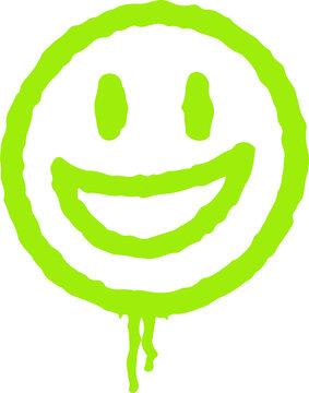 Fototapeta Bold graffiti-style smiley face is dripping green paint in flat style on transparent background