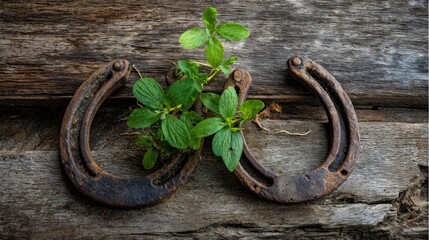 Rustic Horseshoe and Spring Plant
