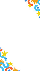 Fototapeta premium Corner flat decor is combining stars, ribbons, bursts, round accents on clear backdrop, copy space