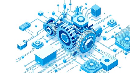 Obraz premium Modern Technology: Integrated Circuit and Gear System Background image