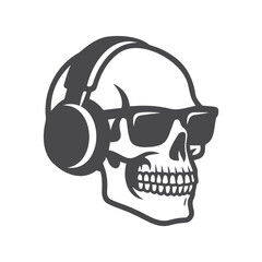 Skull with Headphones and Sunglasses Vector Side Silhouette