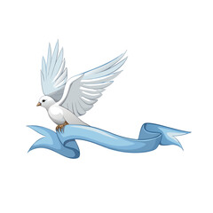 Fototapeta premium Elegant white dove with blue ribbon a symbol of peace and harmony vector illustration