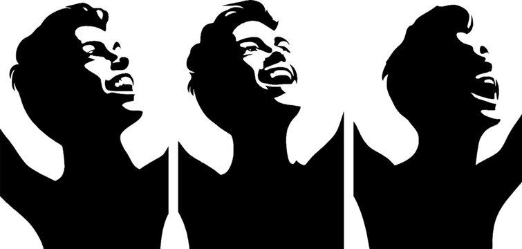 Joyful expressions silhouette series with excited grins and sparkling eyes