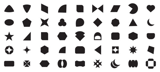 Abstract and basic shapes collection. Modern trendy minimalist basic figures, lines, circles, hexagon, star, triangle flat style. Geometric vector elements collection. vector set. 