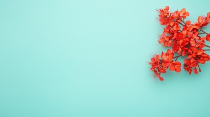 Coral flowers against turquoise background