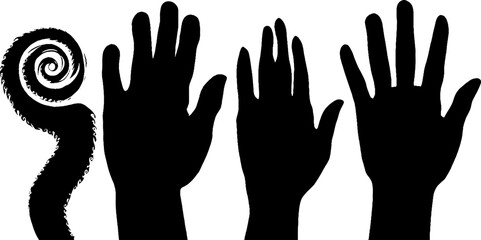 Obraz premium Artistic hand silhouette set with spiral thread and star element for design