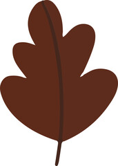 Brown lobed leaf is floating on transparent background, showing simple flat design