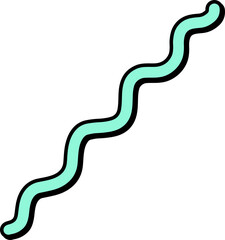 mint-green wavy line with black border is curving smoothly in transparent background, flat design