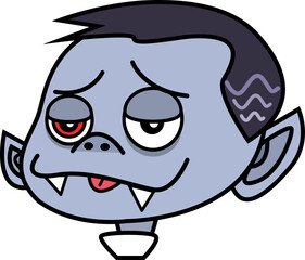 Cartoon vampire head is floating on transparent background in flat design style, with white collar