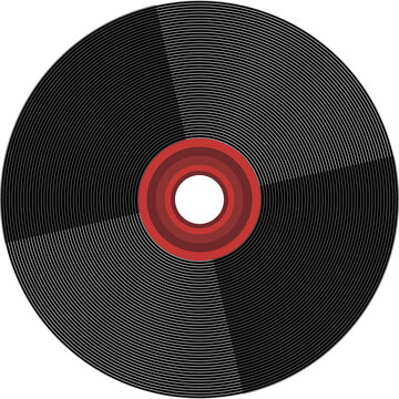 Fototapeta Flat design vinyl record showing concentric grooves and red label ring on transparent backdrop