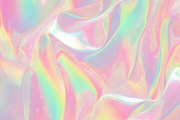 A mesmerizing iridescent flow of light and color, creating a dreamy and ethereal effect. The colors blend seamlessly, forming smooth, organic shapes and shimmering waves