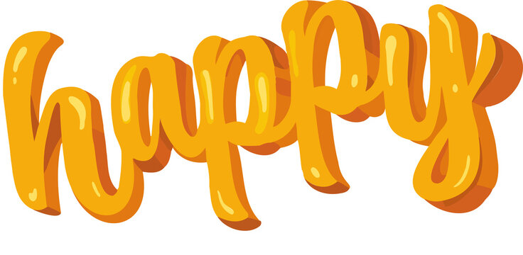 Fototapeta Showing stylized 3D script text spelling happy, glossy balloon shading on transparent backdrop