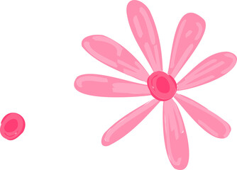 Flat design eight-petal pink flower is blooming on transparent background with detached bud