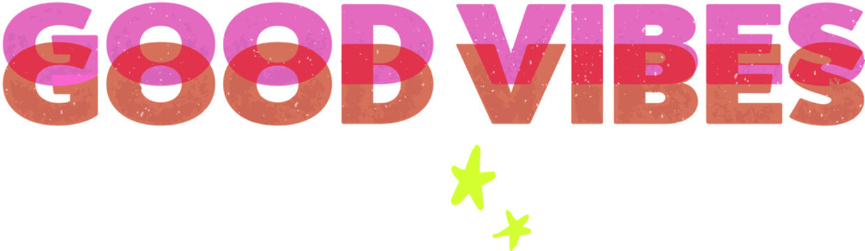 Naklejki Flat design is showing GOOD VIBES text with yellow green stars, transparent background