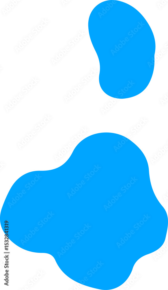 Poster two abstract blue blobs floating on transparent background using flat design style, copy space