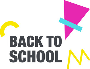 Back-to-school flat design is showing bold text, colorful geometric shapes, transparent background
