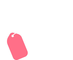 flat vector art is showing vivid red tag hanging by slender white string on transparent background