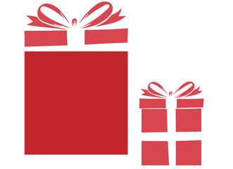 Displaying flat design with two red gift boxes, white ribbons and stars on transparent background