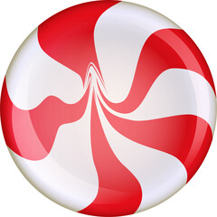 Circular mint candy is rotating in vector art on transparent background with glossy red white swirl