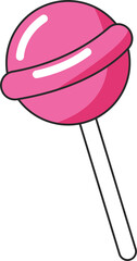 Flat design featuring pink lollipop floating on transparent background, glossy sheen, copy space