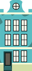 Obraz premium Showing flat design facade on transparent background, featuring circular window, door, teal steps