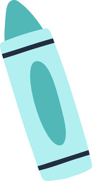 Stylized crayon is tilting in vector design with teal tip and blue bands, transparent background