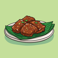 Stacked savory fritters on a banana leaf atop a plate