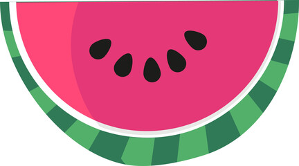 Obraz premium Half watermelon slice is being shown in flat design with seeds, green rind, transparent background