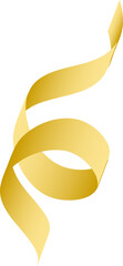 Decorative ribbon is twisting in spiral loops, 3D render with gold gradient on transparent backdrop