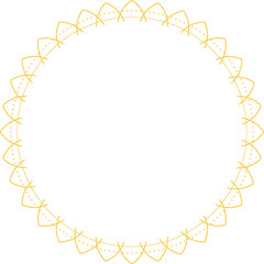 Golden line art circular frame is forming wreath arches with dotted lines on transparent background