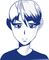 Flat stylized head avatar is showing two-color split-face with transparent background, copy space