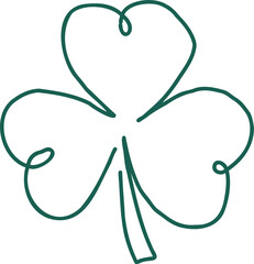 Stylized three-leaf clover outline is floating in minimal line design with transparent background