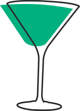 Naklejki Stemmed cocktail glass is displaying green liquid in flat simple design on transparent background