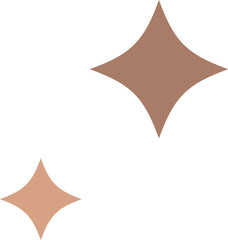 Floating two flat design star icons on transparent backdrop showing large brown star and peach star
