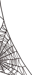 Stylized spider web is forming curved radial threads in flat design, on transparent background