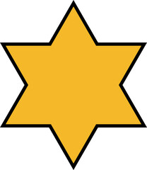 Star icon floating on transparent layer, showing flat six-pointed yellow star with black border