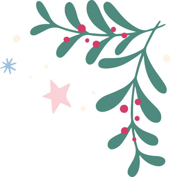 Naklejki Botanical corner vector art is showing foliage, berries, stars and dots on transparent background