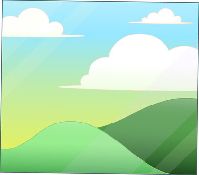 Fototapeta flat design illustration is showing rolling green hills with four clouds, transparent background