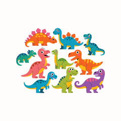 Collection of Cute and Colorful Cartoon Dinosaurs vector isolated on white background