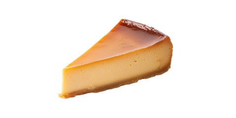 Delicious slice of caramel cheesecake with graham cracker crust on black background Sweet dessert concept of indulgence, treat, and comfort food
